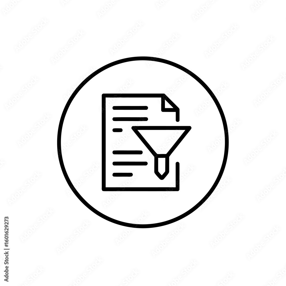 Aufkleber Simple icon representing document filtering or data sorting with a funnel and paper