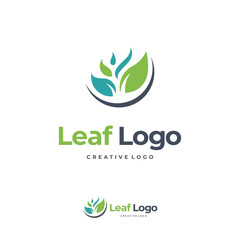 Fototapeta premium Leaf Creative Concept Logo Design Template, Abstract green leaf logo icon vector design. Landscape design, garden, Plant, nature and ecology vector logo