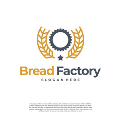 Fototapeta premium Wheat grain and Gear logo designs concept vector, Wheat Industry logo icon symbol