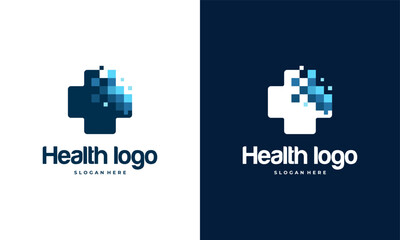 Obraz premium Pixel Health logo designs template, Medical logo in modern style vector, Technology logo template