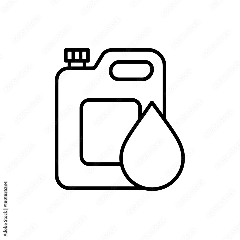 Poster simple black line icon of a jerrycan with a liquid drop next to it
