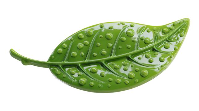 Leaf icon for eco or bio product3D cartoon plastic style, isolated on transparent background 