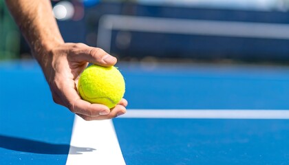 Tennis ball held in hand on court