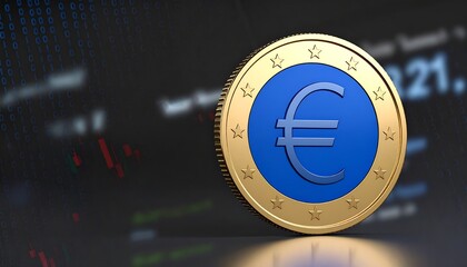 Euro coin on dark digital background