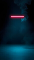 Background of an empty room with smoke and neon light. Dark abstract background, one line art. White tone