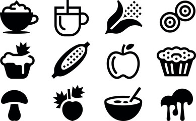 Autumn Harvest: Vector Food Icons, Simple Black Style