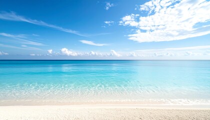 Fototapeta premium Seascape with Sandy Beach and Turquoise Sea on Sunny Day