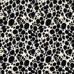 Vector seamless pattern with organic cellular shapes. Abstract monochrome texture with circles, dots, bubbles, biological forms, microscopic cells. Modern black and white repeat decorative design