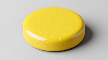Yellow round object on gray background, studio shot, product presentation, website design