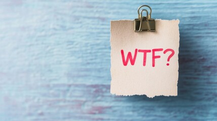 Note with bold text attached to a clip on a blue wooden surface