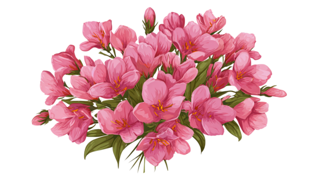 Bouquet of pink flowers in stylized cartoon shape, gift or celebration icon. Isolated on transparent background  - Powered by Adobe