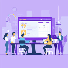 Flat Design Concept Team Working Together for Business Success