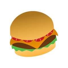 Flat Design Hamburger with Bun, Meat, and Vegetables