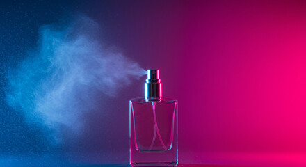 Neon perfume bottle with smoke