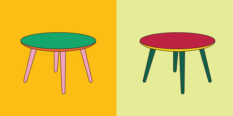Illustration round table retro colorful unique design