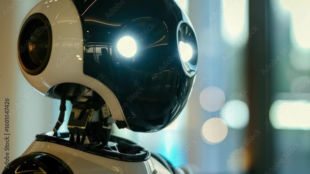 Aufkleber advanced robotic humanoid with expressive eyes, in a futuristic setting. a focus on the latest advan