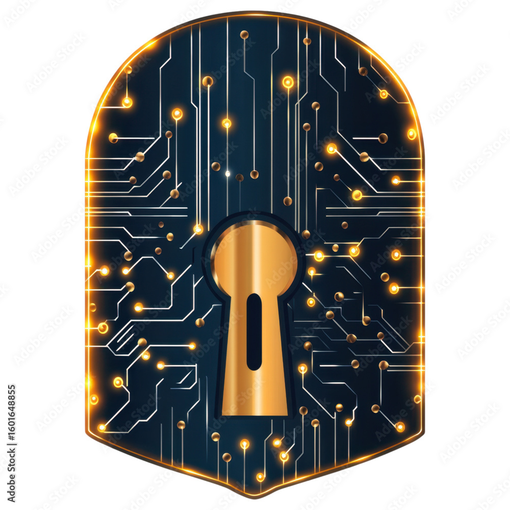 Poster digital lock with circuit board design in modern cyber security theme
