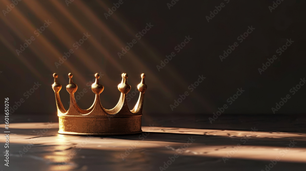 Aufkleber golden crown sits elegantly on surface, illuminated by soft rays of light that create serene atmosph