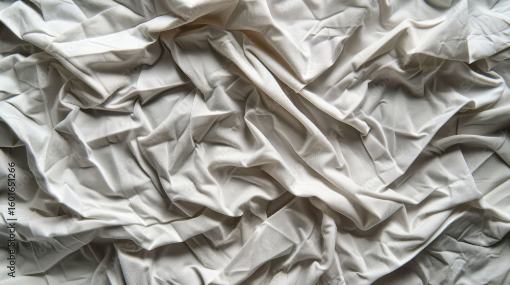Poster crumpled cloth texture in soft folds and shadows creates visually interesting pattern. light color a