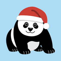 Adorable panda wearing a Santa hat, Festive holiday illustration, Christmas cards, decorations and cute animal designs