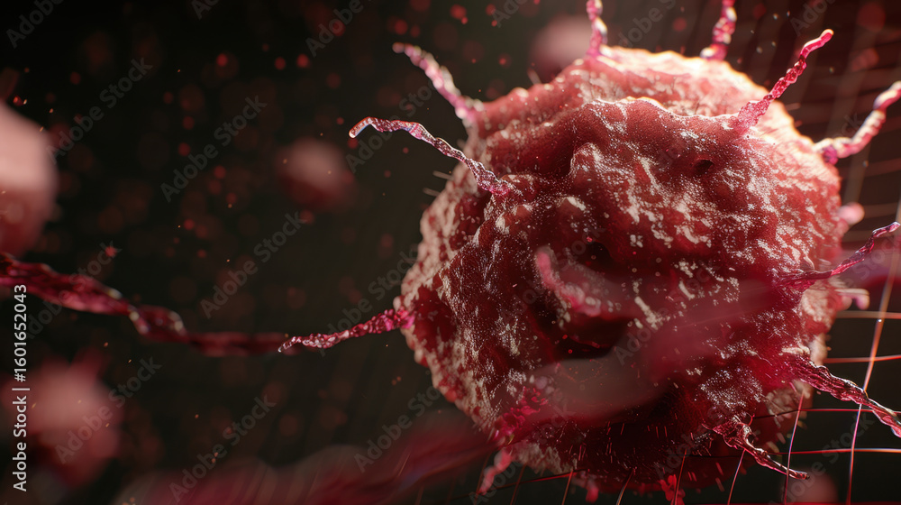 Poster detailed visualization of dangerous virus, showcasing its intricate structure and movement within hi