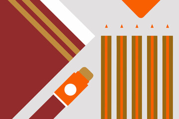 Flat lay illustration of school supplies including pencils, markers, and erasers, showcasing vibrant colors and textures, perfect for educational themes and creative projects