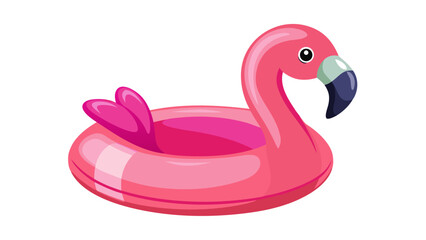 Inflatable flamingo float with glossy plastic texture, isolated on tall white background, perfect for summer fun and poolside relaxation with copy space