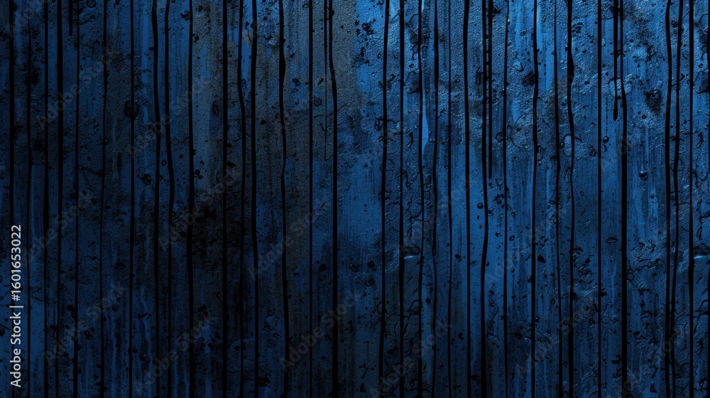 Poster textured blue wall with dark streaks and drips creates moody and atmospheric background. combination