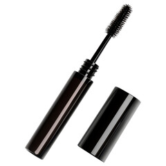 Sleek Black Mascara Tube with Wand on White Background