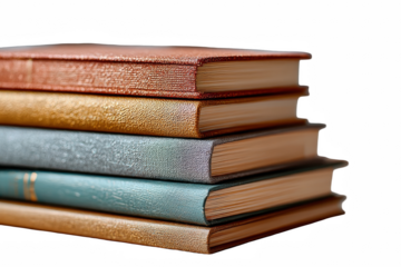 Stack of Old Books with Textured Covers in Neutral Tones, Perfect for Education and Reading, on transparent background