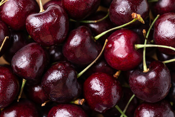Fresh cherry fruit texture background, Ripe red cherries for healthy food and seasonal