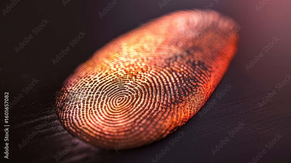 Poster close up view of digital fingerprint scan showcasing intricate patterns and textures, symbolizing se