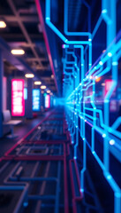Blurry blue circuit wallpaper, 8k  photorealism. White tone