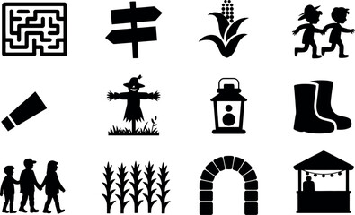Vector illustration: Farm Fair Icons, Simple Black Glyph Style