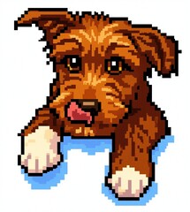 Cute pixel art puppy with brown fur peeking out, tongue slightly out Playful retro design for games, apps, or charming illustrations