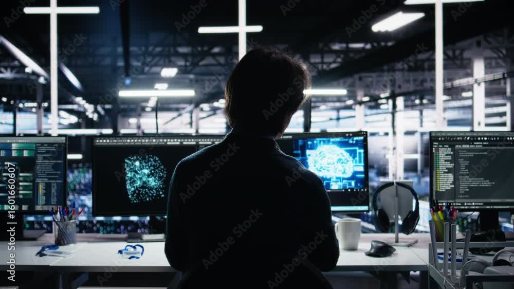 Poster programmer in data center coding with generative ai assistance. it professional leveraging artificia