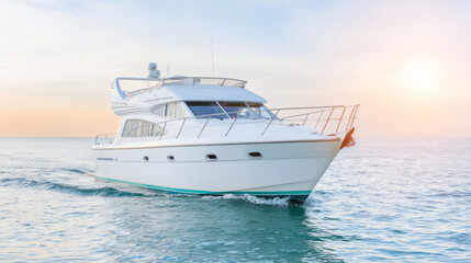 Luxury yacht cruising at sunset on calm waters