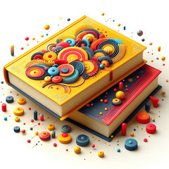 Two books red and yellow creative design cover digital 3d illustration paper cut style
