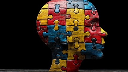 Puzzle face, various colors, dark background