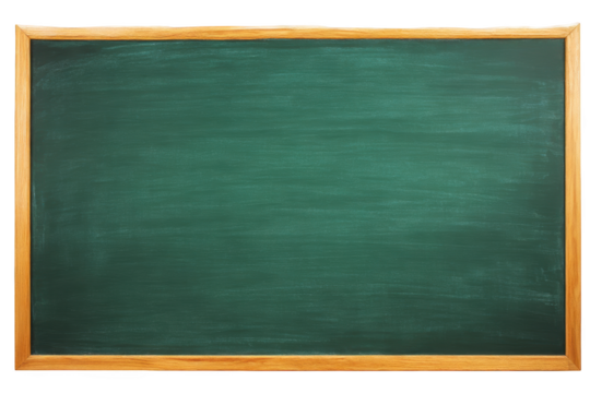 Classic dark green chalkboard featuring a natural wood frame, perfect for educational content and backdrops, on transparent background