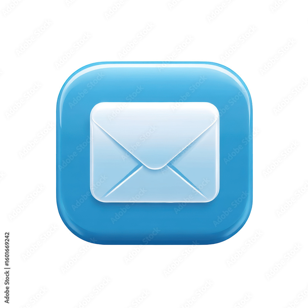 Aufkleber shiny blue square button with an email envelope inside, suggesting communication or messaging capabi