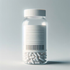 Medicine bottle with pills mockup concept label code bar package template graphic