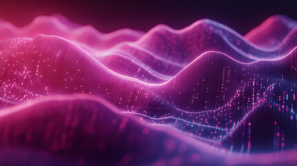 Abstract digital landscape with vibrant glowing lines and particles