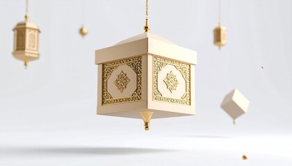 Floating Tasbih Packaging Box with Luxury Emboss Detail on Clear White Background