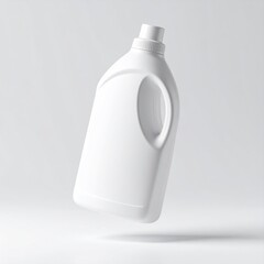 Floating White Detergent Bottle Mockup With Ergonomic Grip and Shadow on Clean White Background