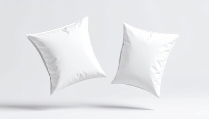 Floating White Pillowcase Mockup With Button Closure And Fold Against Pastel Clear Background