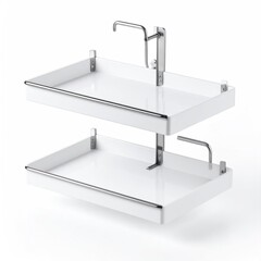 Floating White Sink Rack Mockup With Collapsible Handles Isolated On White Background