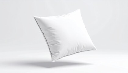 Floating White Square Cushion with Stitched Edges and Corner Fold on a Soft Clear Background