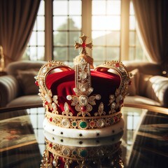 Golden crown on table king and queen concept monarch