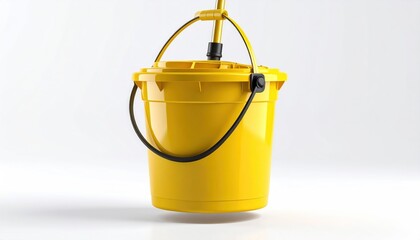 Floating Yellow Mop Bucket With Attached Wringer Isolated On A Clear White Background Featuring Soft Shadows